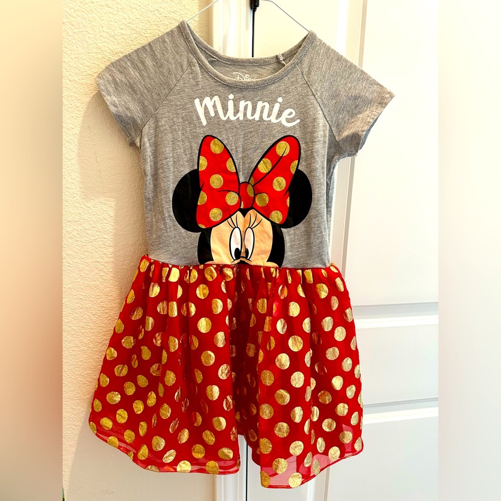 Minnie Mouse girl red w/gold polka dot tutu dress, perfect for Disney. Size 7/8